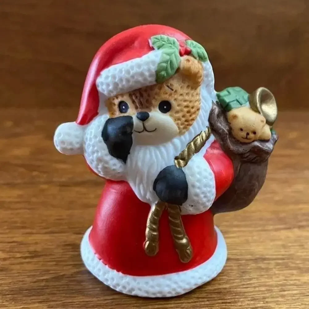 LUCY RIGG Enesco Teddy Bear Santa Figurine Holding Toy Bag 4 Inch